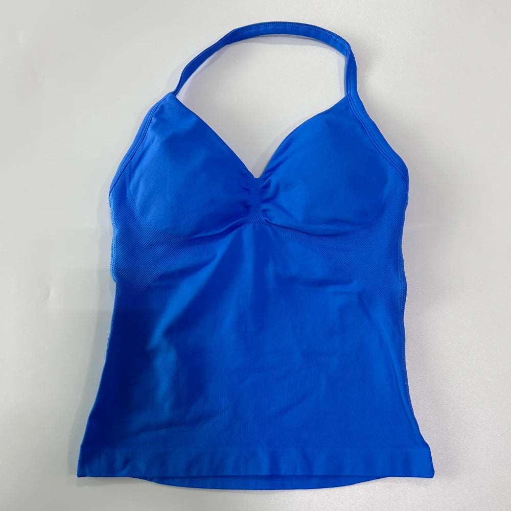 Impact Longline Strappy Gym Top Custom Logo Backless Gym Clothes Women Scrunch Built-in Bra With Removable Cups Yoga Tank Tops