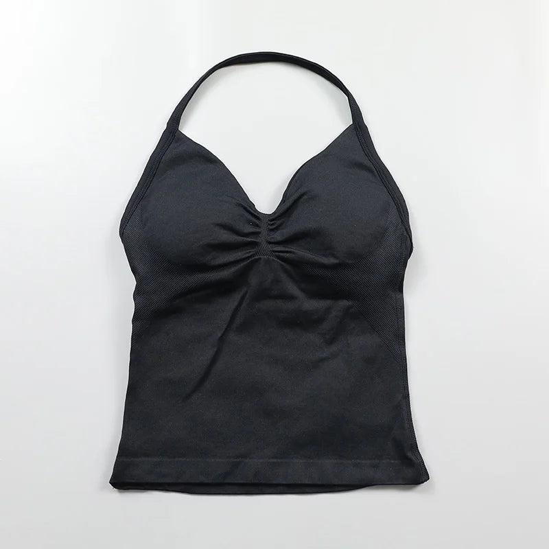 Impact Longline Strappy Top Women Seamless Yoga Tank Tops Ruched Backless Gym Clothes Workout Sleeveless Shirts With Buit In Bra