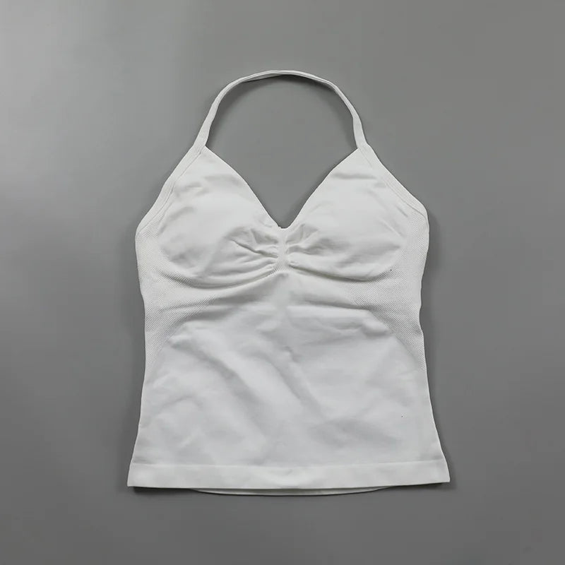 Impact Longline Strappy Top Women Seamless Yoga Tank Tops Ruched Backless Gym Clothes Workout Sleeveless Shirts With Buit In Bra
