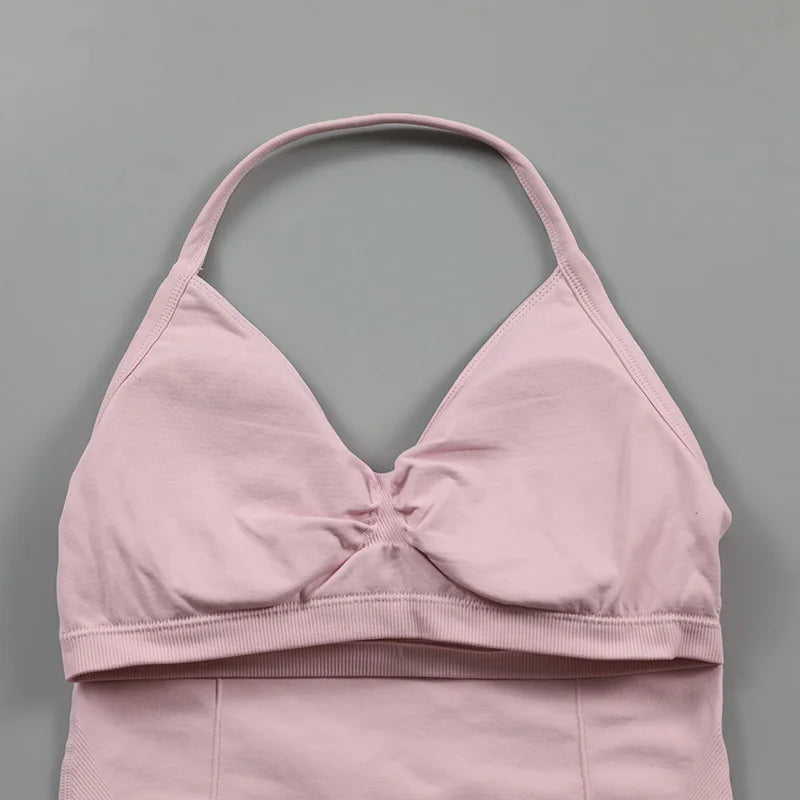 Impact Longline Strappy Top Women Seamless Yoga Tank Tops Ruched Backless Gym Clothes Workout Sleeveless Shirts With Buit In Bra
