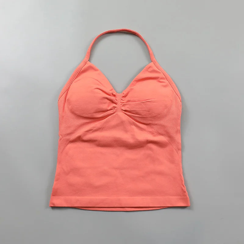 Impact Longline Strappy Top Women Seamless Yoga Tank Tops Ruched Backless Gym Clothes Workout Sleeveless Shirts With Buit In Bra