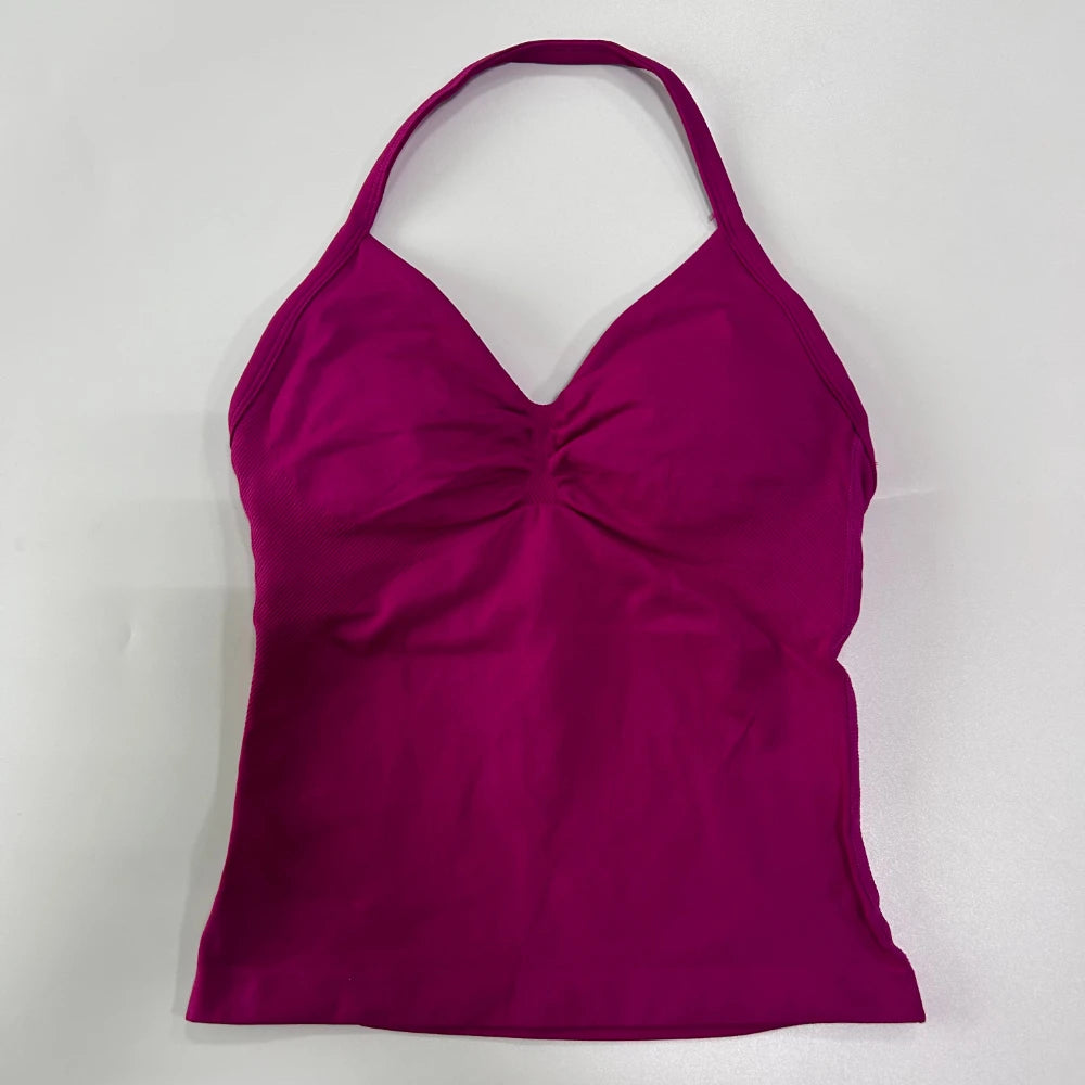 Impact Longline Strappy Gym Top Custom Logo Backless Gym Clothes Women Scrunch Built-in Bra With Removable Cups Yoga Tank Tops