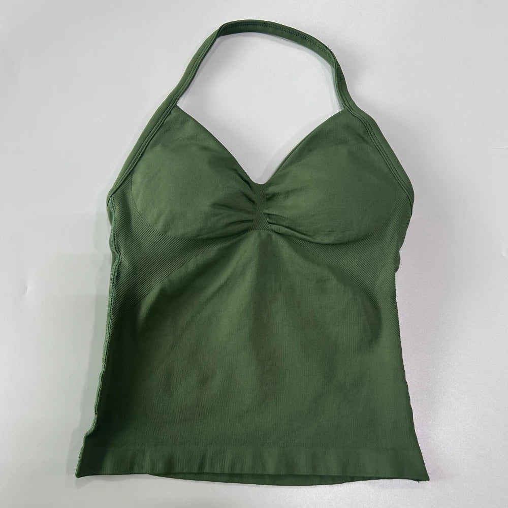 Impact Longline Strappy Gym Top Custom Logo Backless Gym Clothes Women Scrunch Built-in Bra With Removable Cups Yoga Tank Tops