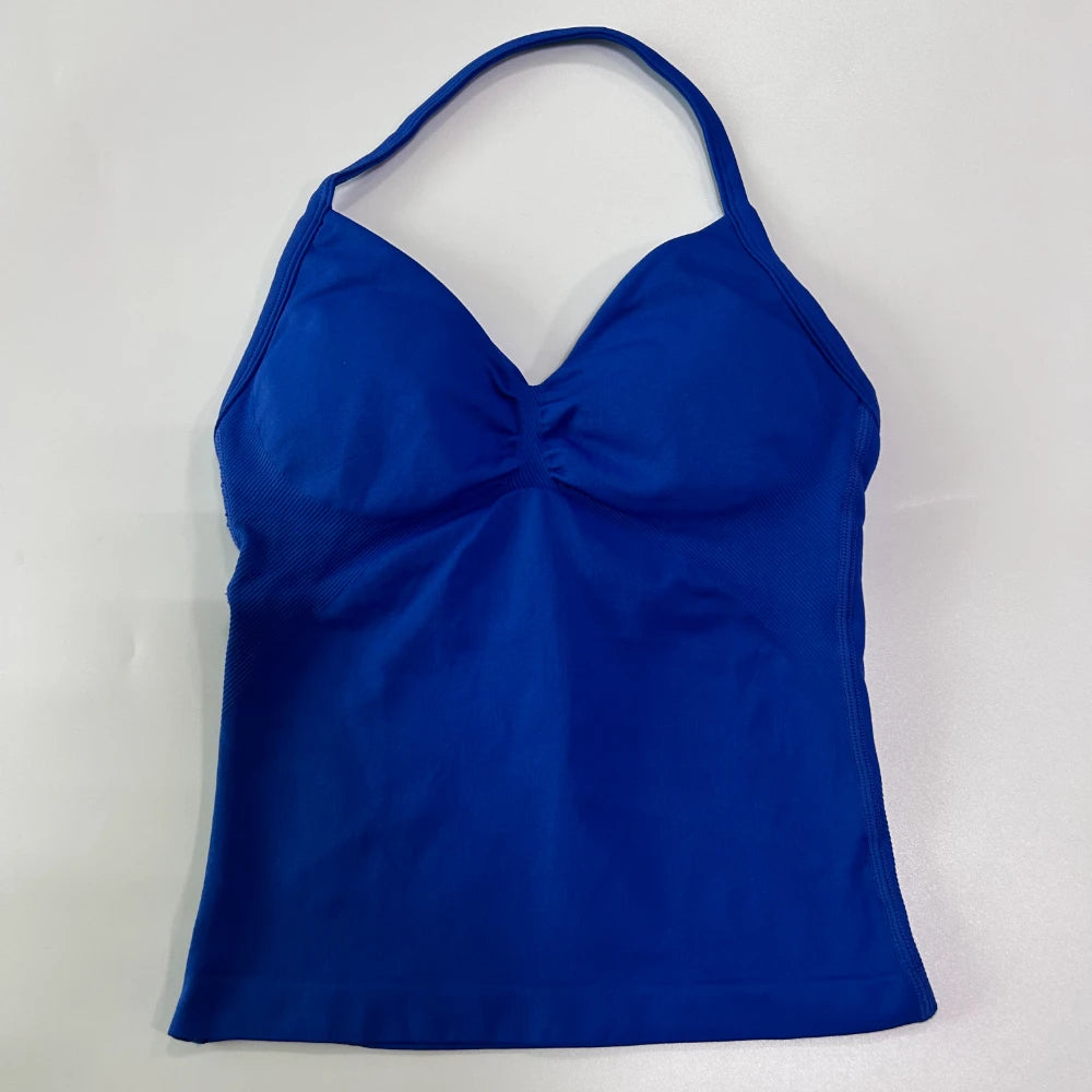 Impact Longline Strappy Gym Top Custom Logo Backless Gym Clothes Women Scrunch Built-in Bra With Removable Cups Yoga Tank Tops