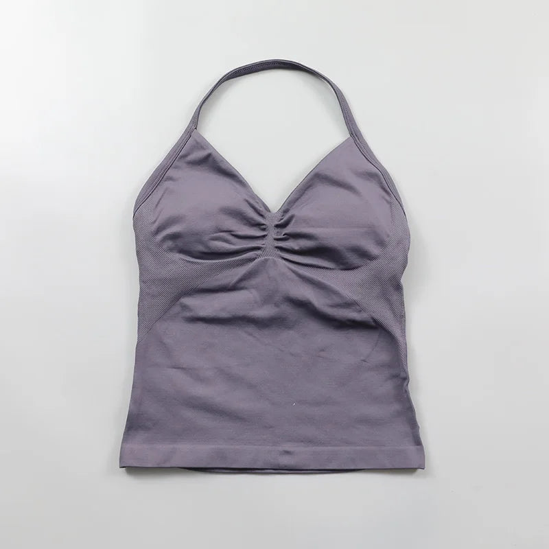 Impact Longline Strappy Top Women Seamless Yoga Tank Tops Ruched Backless Gym Clothes Workout Sleeveless Shirts With Buit In Bra