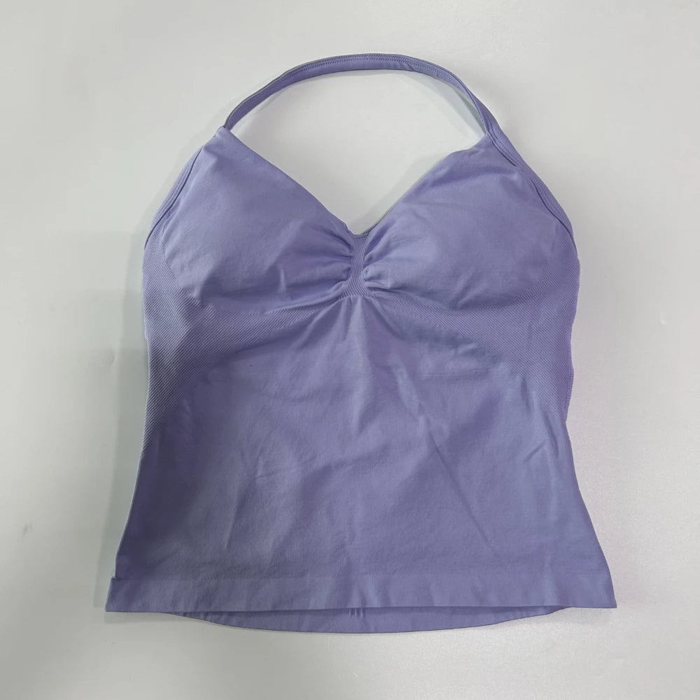 Impact Longline Strappy Gym Top Custom Logo Backless Gym Clothes Women Scrunch Built-in Bra With Removable Cups Yoga Tank Tops