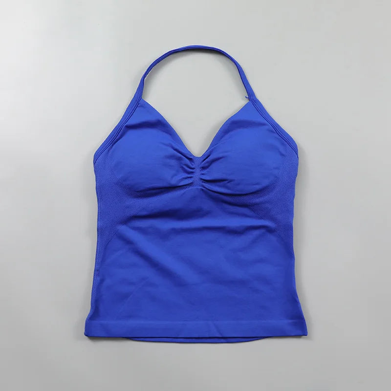 Impact Longline Strappy Top Women Seamless Yoga Tank Tops Ruched Backless Gym Clothes Workout Sleeveless Shirts With Buit In Bra