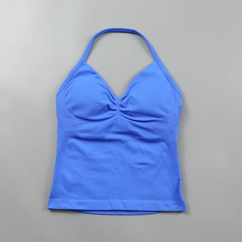Impact Longline Strappy Top Women Seamless Yoga Tank Tops Ruched Backless Gym Clothes Workout Sleeveless Shirts With Buit In Bra