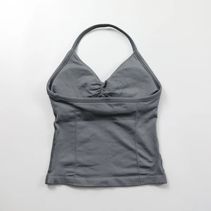 Impact Longline Strappy Top Women Seamless Yoga Tank Tops Ruched Backless Gym Clothes Workout Sleeveless Shirts With Buit In Bra