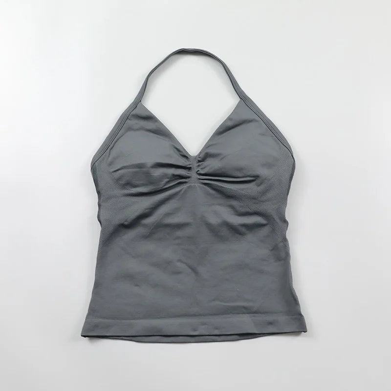 Impact Longline Strappy Top Women Seamless Yoga Tank Tops Ruched Backless Gym Clothes Workout Sleeveless Shirts With Buit In Bra