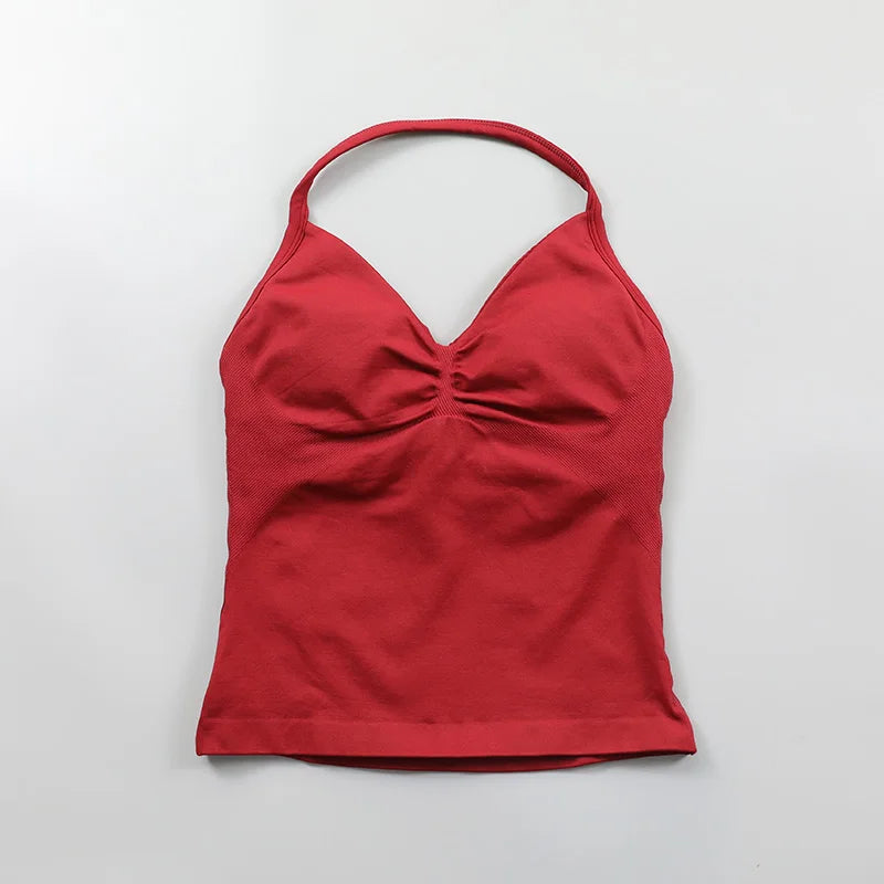 Impact Longline Strappy Top Women Seamless Yoga Tank Tops Ruched Backless Gym Clothes Workout Sleeveless Shirts With Buit In Bra