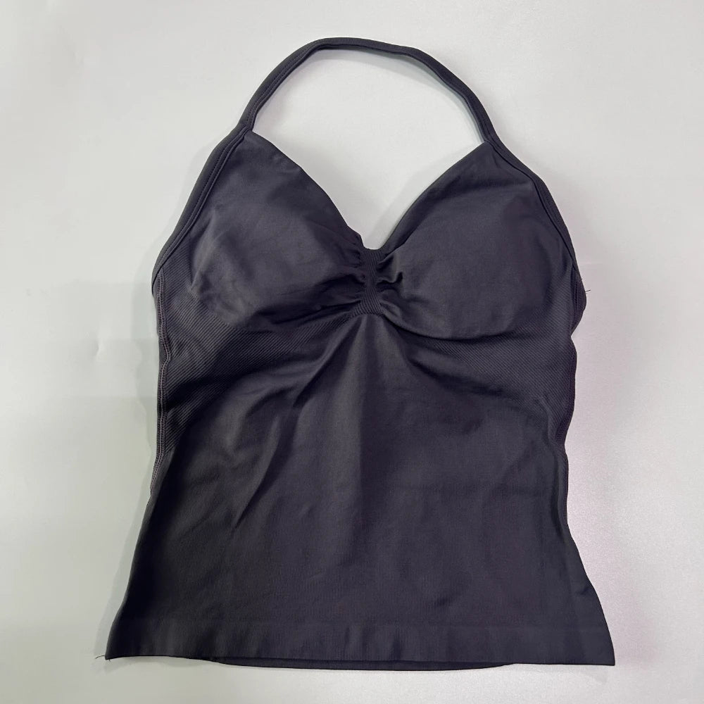 Impact Longline Strappy Gym Top Custom Logo Backless Gym Clothes Women Scrunch Built-in Bra With Removable Cups Yoga Tank Tops