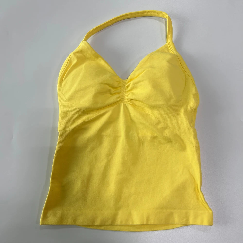 Impact Longline Strappy Gym Top Custom Logo Backless Gym Clothes Women Scrunch Built-in Bra With Removable Cups Yoga Tank Tops