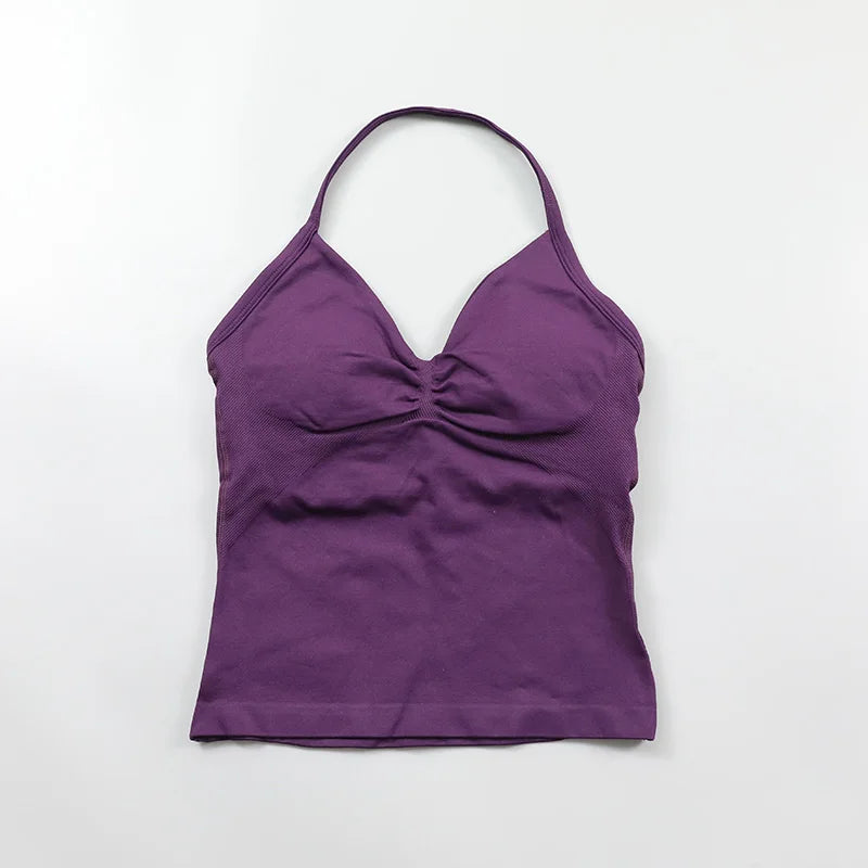 Impact Longline Strappy Top Women Seamless Yoga Tank Tops Ruched Backless Gym Clothes Workout Sleeveless Shirts With Buit In Bra