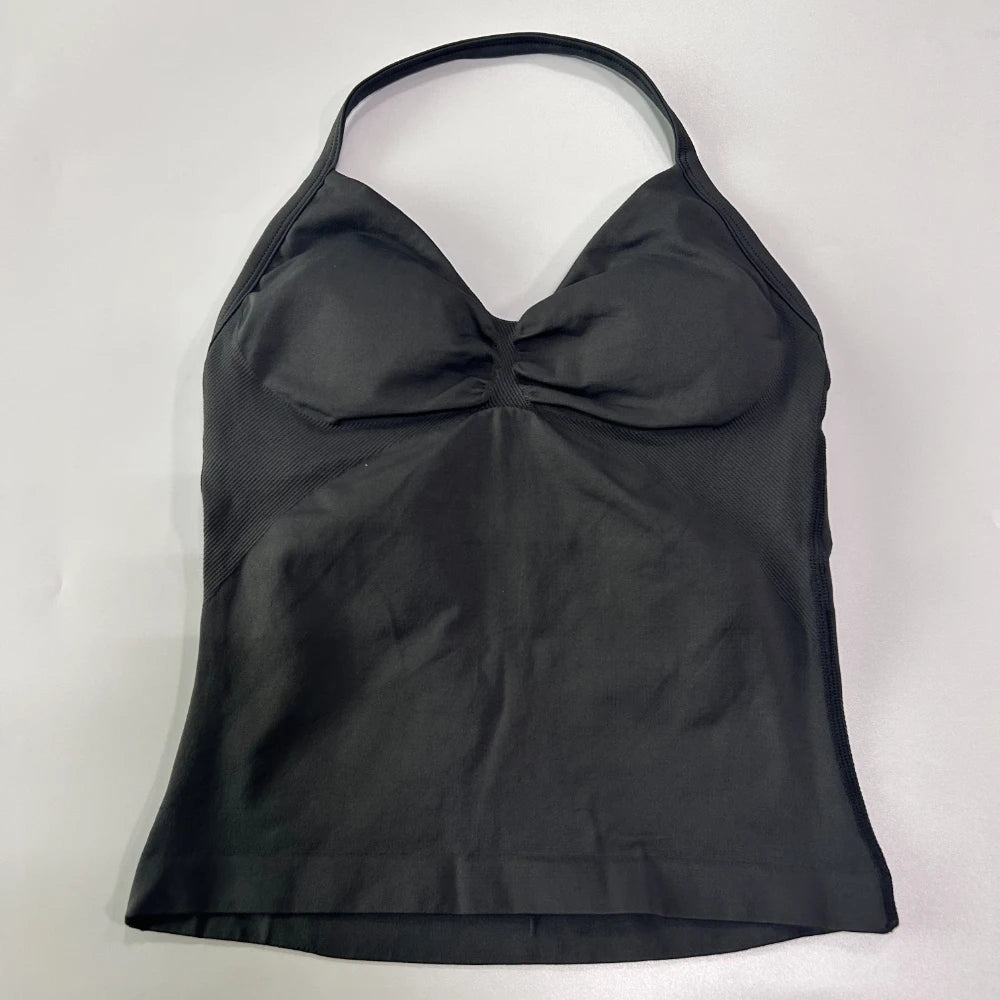 Impact Longline Strappy Gym Top Custom Logo Backless Gym Clothes Women Scrunch Built-in Bra With Removable Cups Yoga Tank Tops