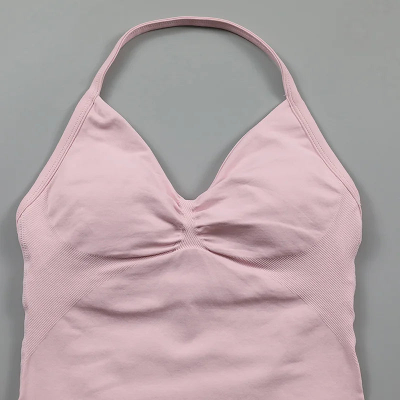 Impact Longline Strappy Top Women Seamless Yoga Tank Tops Ruched Backless Gym Clothes Workout Sleeveless Shirts With Buit In Bra