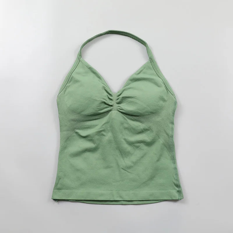 Impact Longline Strappy Top Women Seamless Yoga Tank Tops Ruched Backless Gym Clothes Workout Sleeveless Shirts With Buit In Bra