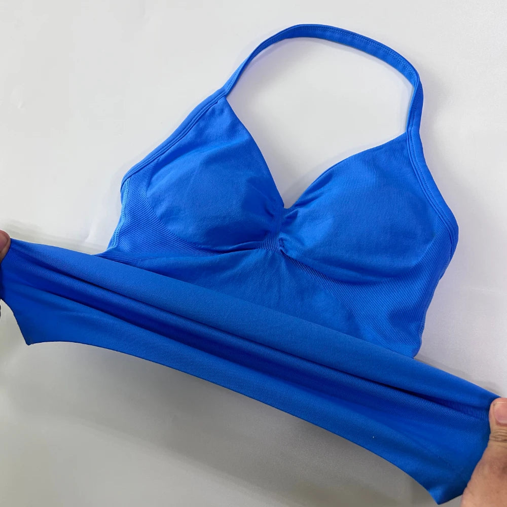 Impact Longline Strappy Gym Top Custom Logo Backless Gym Clothes Women Scrunch Built-in Bra With Removable Cups Yoga Tank Tops