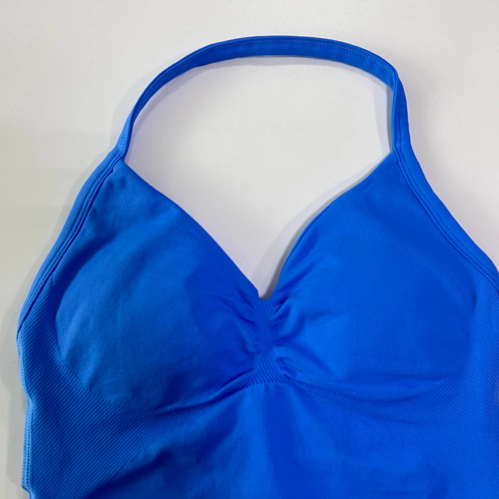 Impact Longline Strappy Gym Top Custom Logo Backless Gym Clothes Women Scrunch Built-in Bra With Removable Cups Yoga Tank Tops