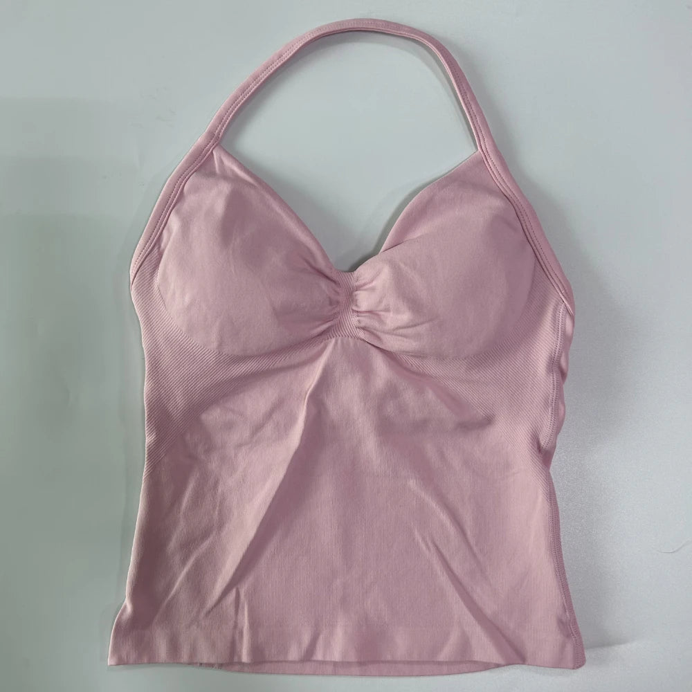 Impact Longline Strappy Gym Top Custom Logo Backless Gym Clothes Women Scrunch Built-in Bra With Removable Cups Yoga Tank Tops