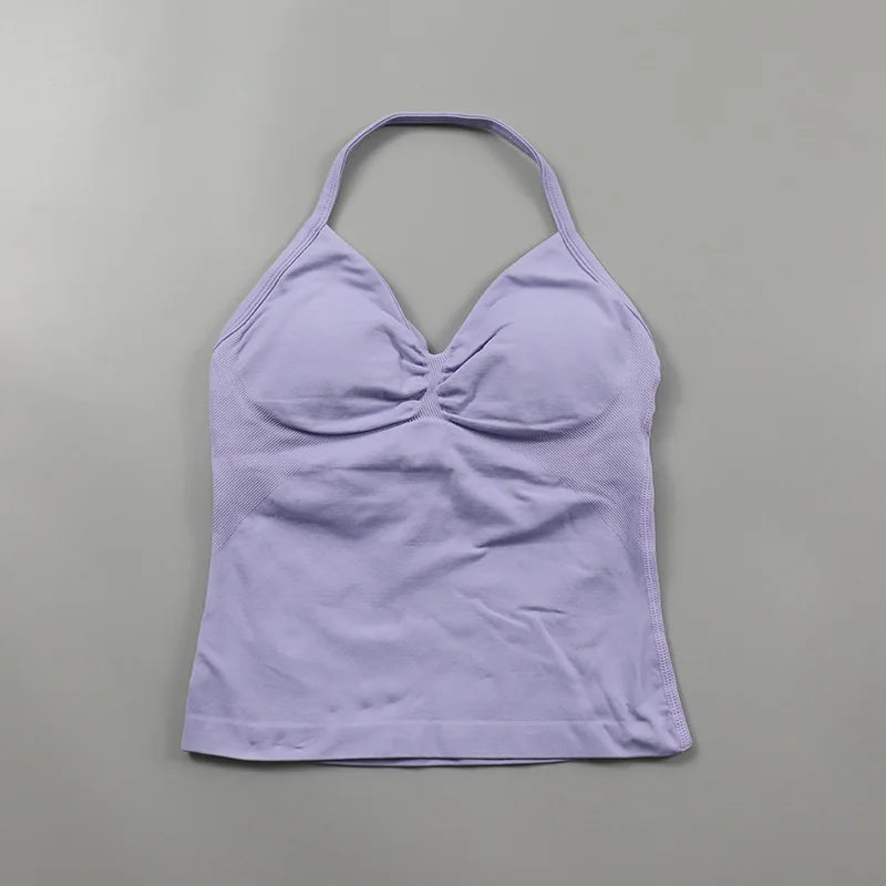 Impact Longline Strappy Top Women Seamless Yoga Tank Tops Ruched Backless Gym Clothes Workout Sleeveless Shirts With Buit In Bra