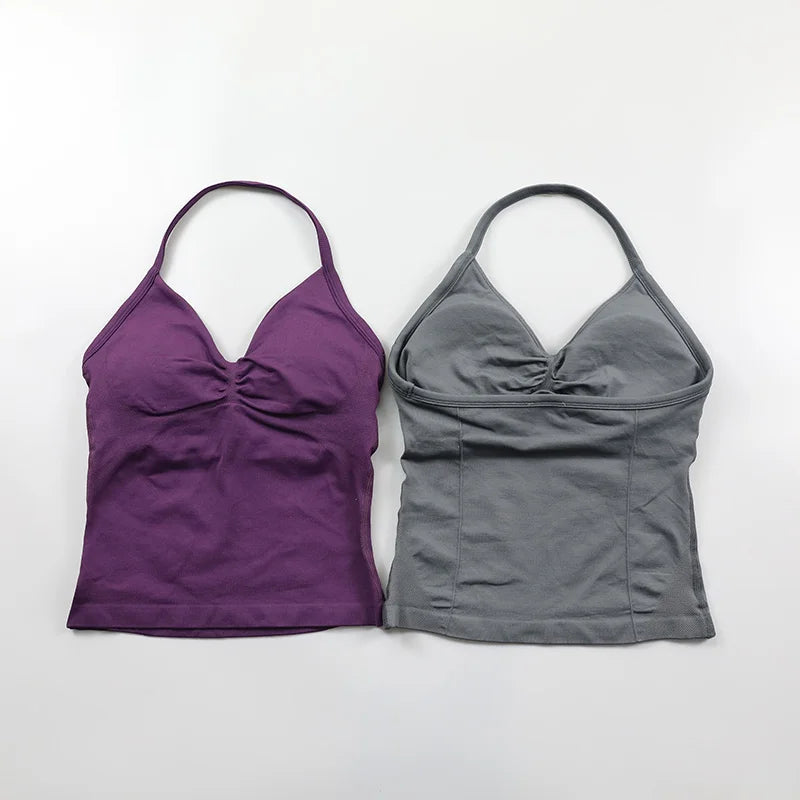 Impact Longline Strappy Top Women Seamless Yoga Tank Tops Ruched Backless Gym Clothes Workout Sleeveless Shirts With Buit In Bra