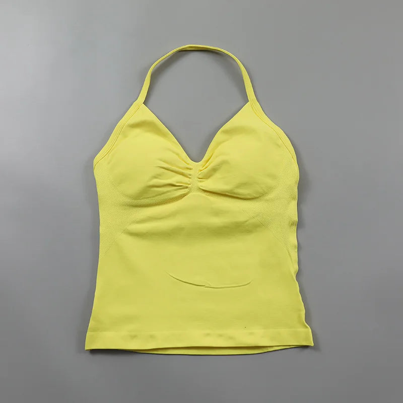 Impact Longline Strappy Top Women Seamless Yoga Tank Tops Ruched Backless Gym Clothes Workout Sleeveless Shirts With Buit In Bra