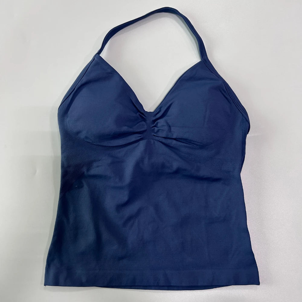 Impact Longline Strappy Gym Top Custom Logo Backless Gym Clothes Women Scrunch Built-in Bra With Removable Cups Yoga Tank Tops