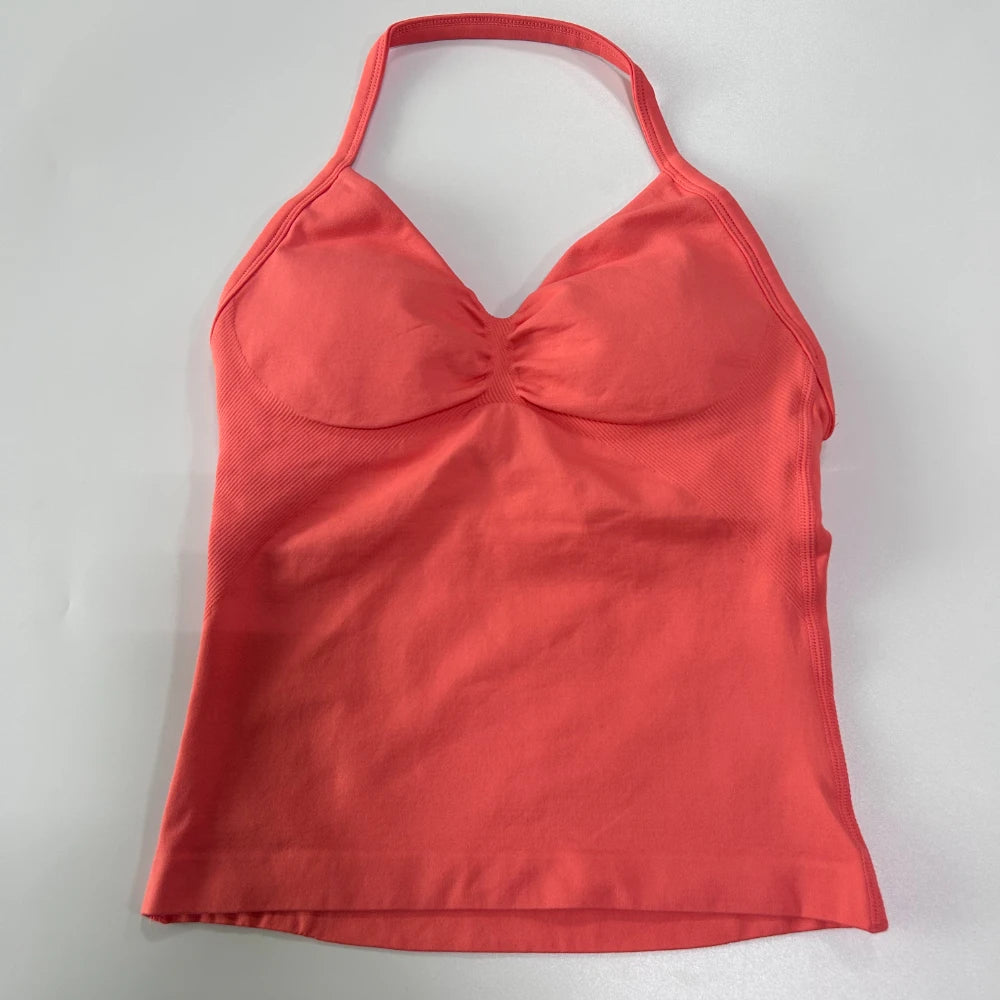 Impact Longline Strappy Gym Top Custom Logo Backless Gym Clothes Women Scrunch Built-in Bra With Removable Cups Yoga Tank Tops